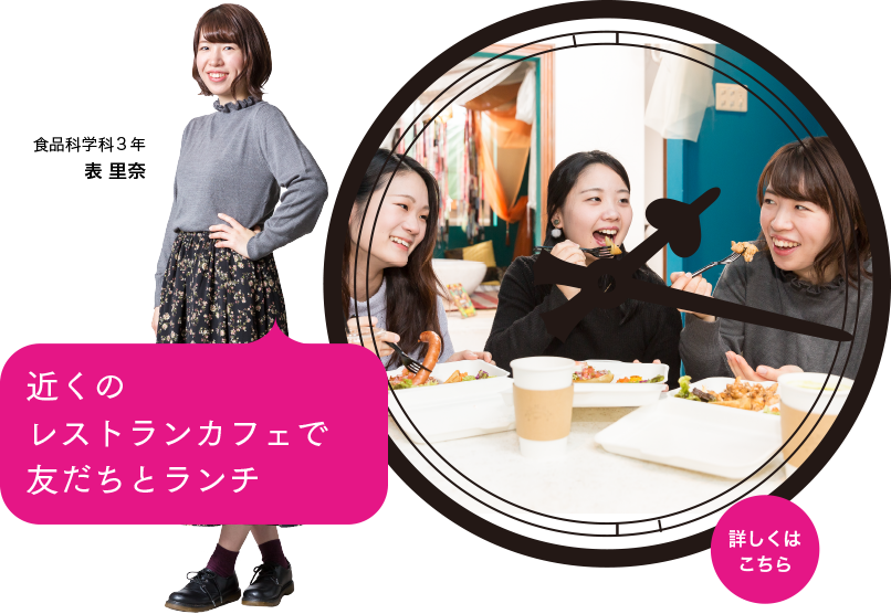 近くのレストランカフェで友だちとランチ／食品科学科３年　表里奈
