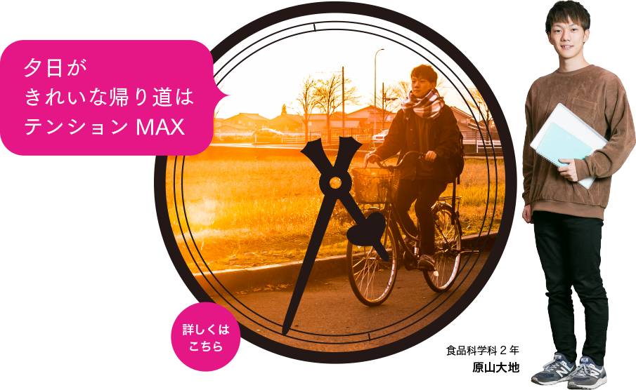 夕日がきれいな帰り道はテンションMAX／食品科学科2年 原山大地